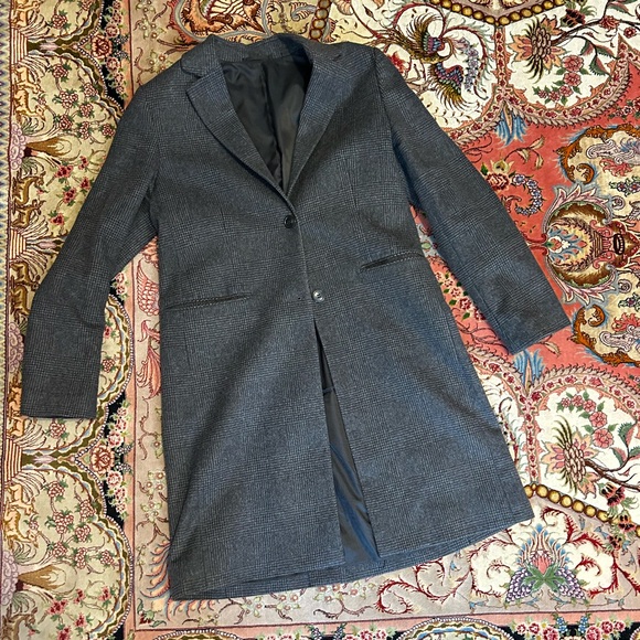 Uniqlo Jackets & Blazers - Uniqlo Gray and Black Herringbone Plaid Wool and Cashmere Long Blazer